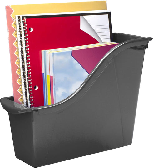 Storex Small Book Bin, Linking Storage Bins, Dry Erase Surface, 11.75" x 8.5" x 4.5", Onyx, 6-Pack