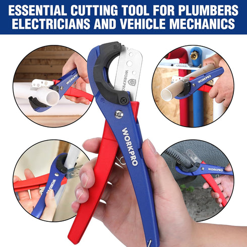 WORKPRO PEX Cutter with Sharp Blades, Tubing Cutter for PPR, PE, PP, Rubber Hoses, 1/8"-1-5/8" Cutting Capacity