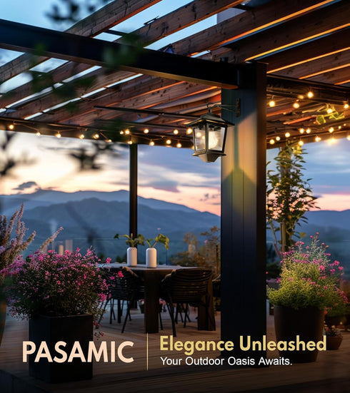 2 Pack Bulb,Outdoor 4 Hooks,3000K PASAMIC Solar Wall Lanterns with Replaceable Hanging Lights with Solar Panels,Dusk