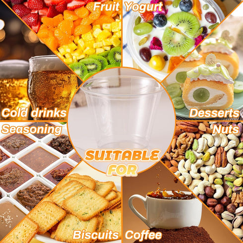 100 Pcs 8 OZ Clear Disposable Plastic Cups with Flat Lids for Parfaits, Drink, Yogurt, Soups, Salad, Fruit (With Holes)