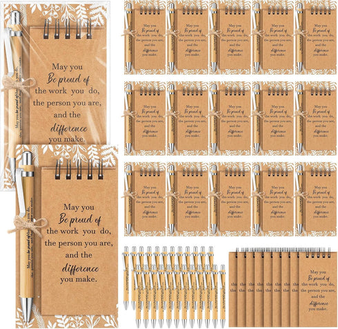Sayglossy 24 Sets Graduation Appreciation Gift Inspirational Mini Spiral Notebooks Motivational Bamboo Pens
