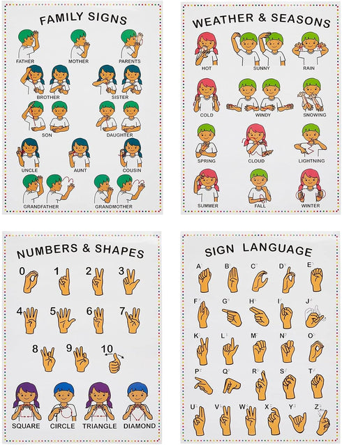 Bright Creations 8 Pack Sign Language Posters for Kids, Teacher Classroom Supplies (13 x 17 In)