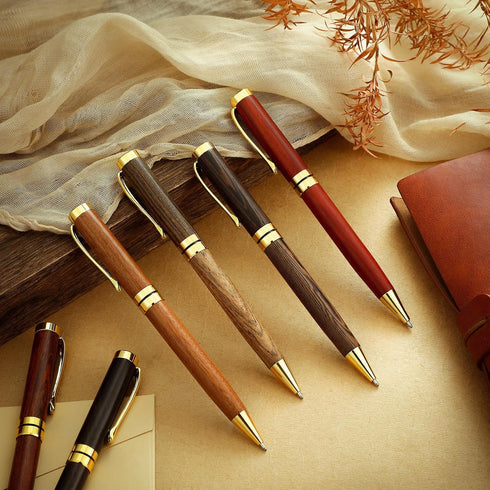 Yeaqee Luxury Wooden Ballpoint Pens, 1.0mm Black Ink, Elegant Writing Pens, Graduation Gift for Men Women (6 Pcs)