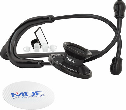 MDF Instruments Acoustica Lightweight Stethoscope for Doctors, Nurses, Home Health Use, Black Tube