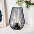 TRIROCKS Metal Cordless Table Lamp, 8'' Tall Cage Shape Battery Operated Lamp with Warm Fairy Lights (Black)