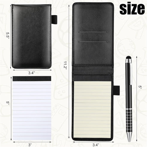 Outus 10 Pcs Mini Pocket Notepad Holder Set Included Mini Pocket Notepad Holder with 50 Lined Sheets, Metal Pen, 8 Pcs 3 x 5 Inch Memo Book Refills, 30 Lined Paper Per Note Pad (Black) by Outus