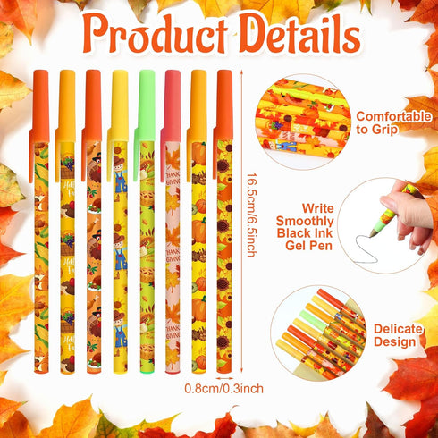 Harloon 48 Pcs Thanksgiving Pens, Bulk Fall Themed Ballpoint Pens, Autumn Maple Leaf Pumpkin Design for Party Favors