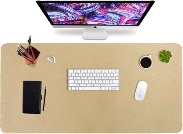 HofferRuffer Desk Pad, Waterproof Faux Leather Mat for Keyboard and Mouse, Dual Side Use for Office and Home (Gold)