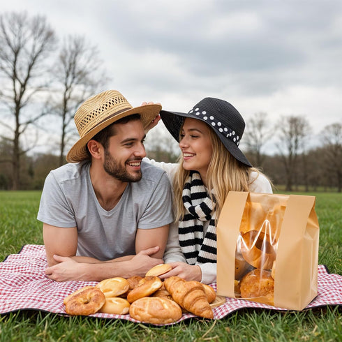 PercyEffie 120 Pack 14" 8.3" 3.5" 600 Large Krafts Paper Bread Bags with Clear Window x x for Homemade Sourdough paper
