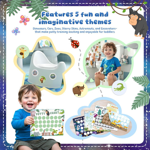 underbartliv 17 Set, 5 Potty Training Chart for Boys, PCS Potty Training Sticker Chart Cute Themes Potty Chart