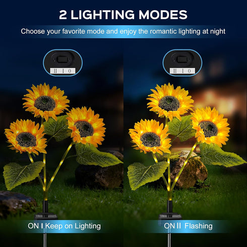 3 Pack 2 TANSOREN Solar Garden Lights Outdoor, Lighting Modes Warm White LED Waterproof Solar Powered Sun Flowers