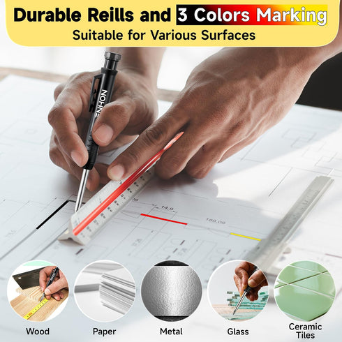 57 Set, Set Enhon Pcs Carpenter Pencils Construction Pencils with Sharpener and Refills, Deep Hole Mechanical Carpenter