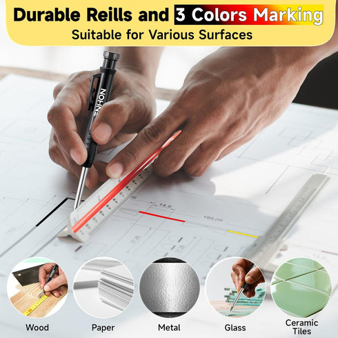 Enhon 43 Pcs Carpenter Pencils Set with Sharpener, 39 Refills, Deep Hole Mechanical Pencil Holder for Architect