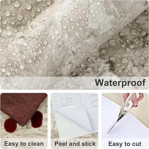 Light Brown Marble Contact Paper, Peel and Stick Removable Waterproof Wallpaper for Kitchen Bathroom Countertops