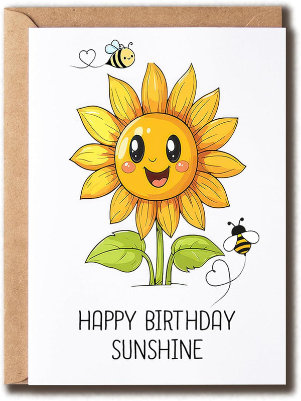 MABSDesigns Happy Birthday Sunshine Card - Sunflower And Bees Card - Happy Birthday