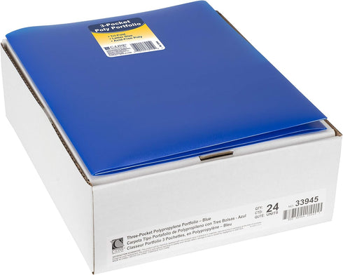 C-Line 3-Pocket Tri-Fold Heavyweight Poly Portfolios, Blue, Box of 24 (33945-24)