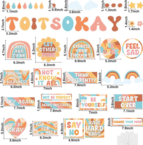 Mental Health Posters Groovy It's Okay to Boho Bulletin Board Set Hippie Therapy Decor Inspirational Positive Affirmations Accent Psychology Wall Art for School Office Home Classroom Decoration Supply by Naozinebi
