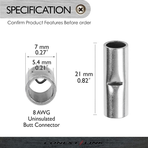 Conext Link BCU8-8 Uninsulated Butt Connector, 8 Pack (8 Gauge)