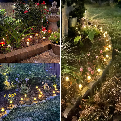OZS 2PK 32LED 55FT 8 Mushroom Solar Garden Lights Outdoor, Solar String Lights Waterproof with Lighting Modes, Solar