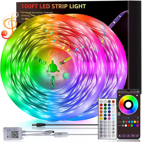 HBOWMDJIA 100ft Led Lights for Bedroom, Led Strip Lights Music Sync Corlor