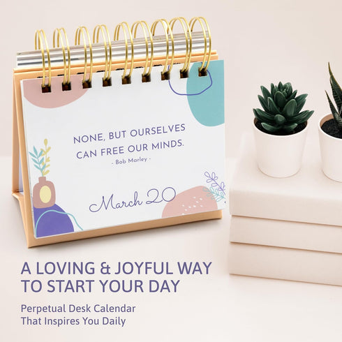 Perpetual Daily Flip Calendar - Motivational Desk Calendar with Inspirational Quotes - Gifts for Women, Coworkers, Desk