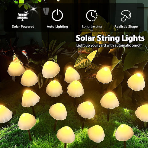 OZS 2PK 32LED 55FT 8 Mushroom Solar Garden Lights Outdoor, Solar String Lights Waterproof with Lighting Modes, Solar