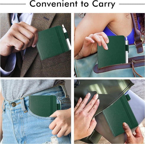 Feela 3 Pack Pocket Notebook Journals, A6 Mini Cute Small Journal with 3 Black Pens, Dark Green