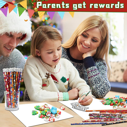 JULMELON 72PCS Christmas Party Favors Set, 36PCS Christmas Pencils with 36PCS Snowman Snowflake Erasers for Kids
