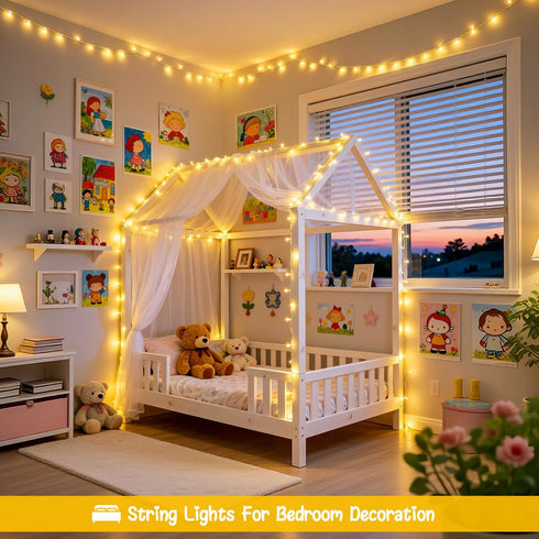 33ft 100 8 JMEXSUSS LED Warm White String Lights for Room Decor, Battery Operated Christmas Lights with Modes Remote