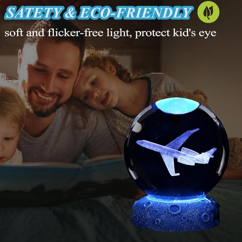 3D 3.15 Inch (80mm) 16 Planes Night Light, Aviation Gifts, Crystal Ball Airplane Night Light with Remote, Pilot Lamps
