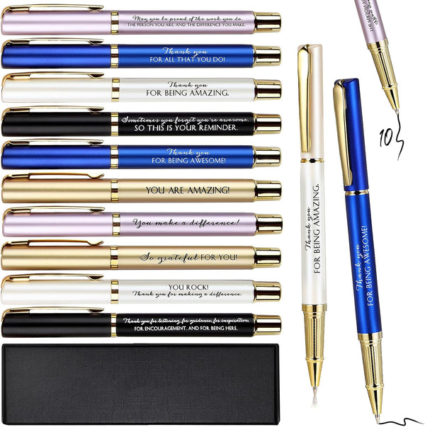 PerKoop 10 Pcs Inspirational Ballpoint Pens with Gift Boxes - Motivational Quote Appreciation Gifts for Employees