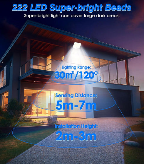222 3000LM IP65 3000mah 2 Pack MoKo Solar Lights Outdoor, LED Motion Sensor Outdoor Lights with Remote, Waterproof