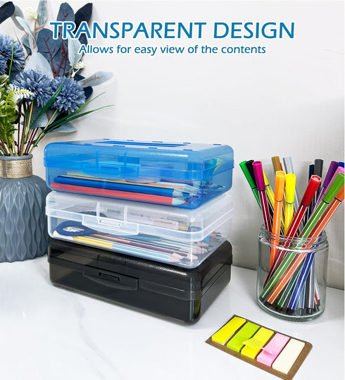 Plastic Translucent Pencil Box, Snap-Tight Lid Pencil Cases for School and Office Supplies, 1 Pack