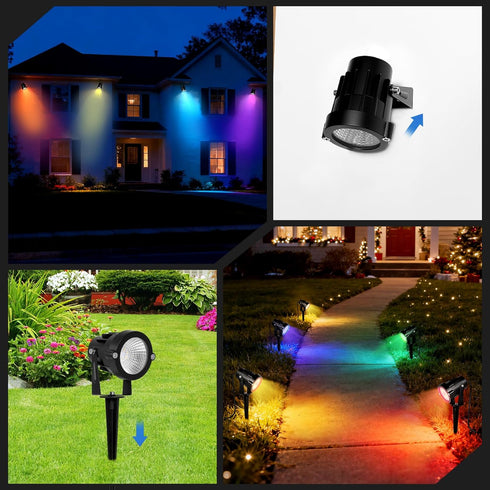 CoziTech 16 120V 2 Pack RGBW Multicolor Spotlight Outdoor: Color Changing Landscape Lighting with Remotes Plug