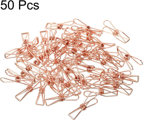 MECCANIXITY 50 Pieces Metal Wire Hollow Out Clips, 32mm Cute Mini Binder Paper Clip - Rose Gold for Office Supplies