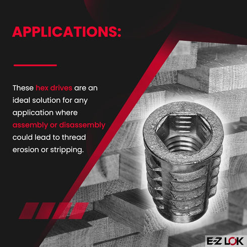 E-Z LOK M8-1.25 Threaded Insert for Soft Wood, Zinc Hex-Flanged, 20mm Length, Pack of 25