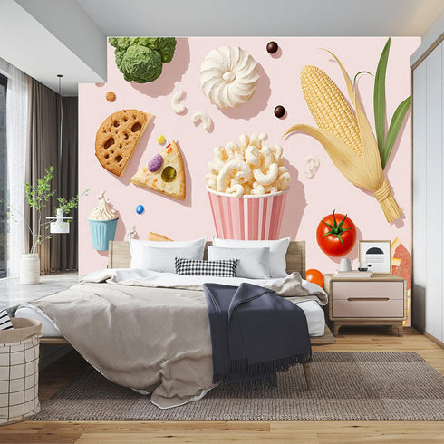 lnzCzhyre Custom Size Wall Sticker Mural Popcorn Pizza Candy Corn and Broccoli for wall Decoration peelandstick wall