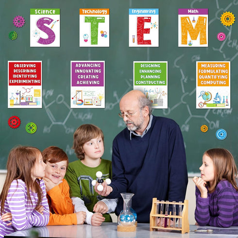 Zonon 40 Pcs Stem Science Bulletin Board Set - Scientist Posters and Gear Shaped Cutouts
