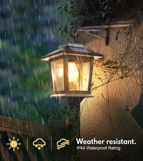 2 Pack Bulb,Outdoor 4 Hooks,3000K PASAMIC Solar Wall Lanterns with Replaceable Hanging Lights with Solar Panels,Dusk