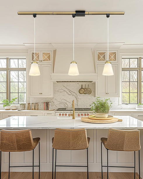 1-Light 5HZG97TP H-Type Track Lighting Pendant, HWH Track Pendant Light Fixture Brushed Gold Finish with Frosted Milk