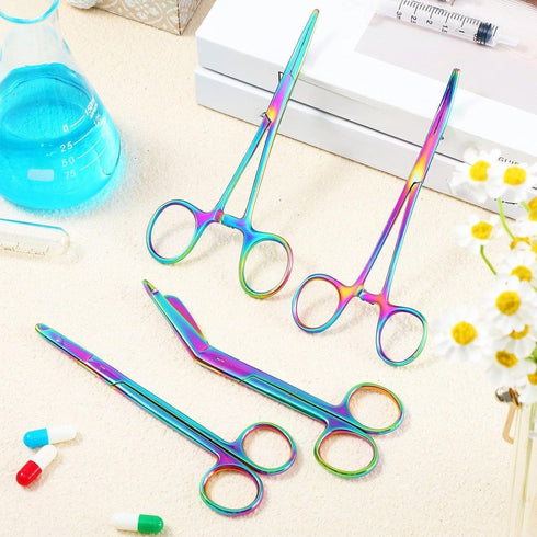 Tweezer(Colorful,4 BBTO Hemostat Curved and Straight Hemostat Forceps Piercing Pliers Forceps, Stainless Steel Straight