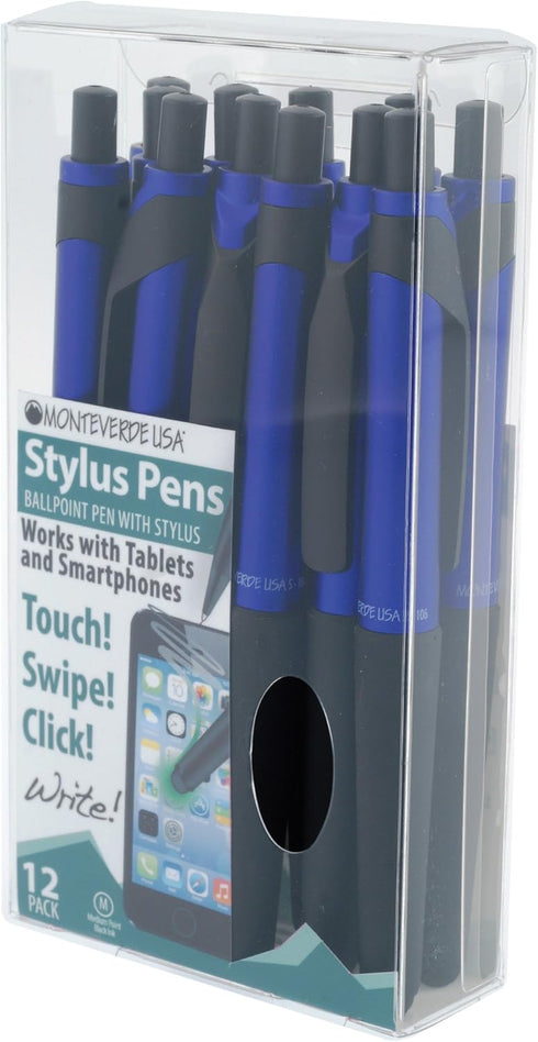 Monteverde S-106 Clip Action One-Touch Ballpoint Pen With Front Stylus, Blue, 12/Pack (MV36171) by Monteverde