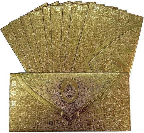 Shagun Envelopes Money Cash Gift - 3 Fold Gold Design Envelope (10 piece) for Indian Wedding, Diwali, Birthday,