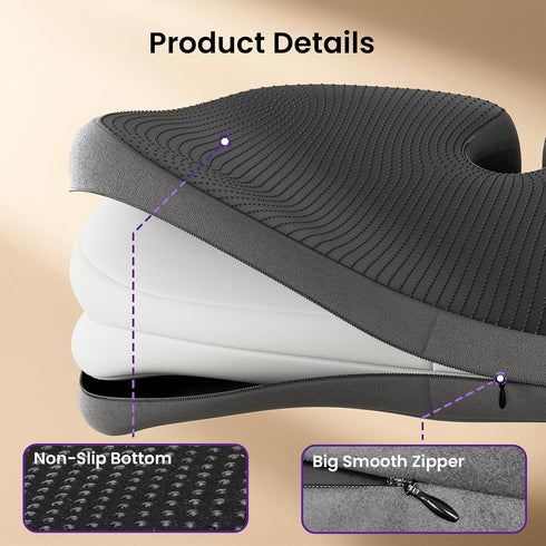 Tailbone ZZ-WELL Seat Cushions for Office Chairs, Car Seat - Patented Coccyx Cushion for Pain - Memory Foam Butt