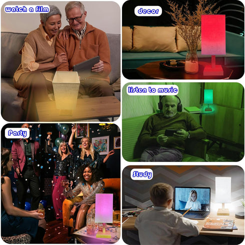 2 E26 Bulb, Dimmable, Wireless Bedside Table Lamp with Pcs RGB Rechargeable Battery Remote Control, Timer, Cylindrical