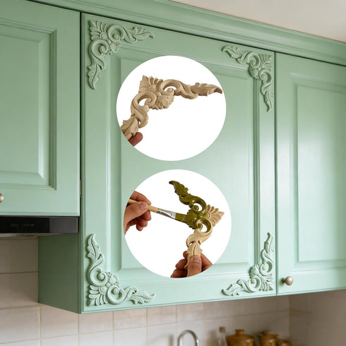 Nsrisml 5Pcs (8x8cm/3.15"x3.15") Wood Carved AppliquesOnlays Unpainted Wooden Corner Carving Decals for Mirrors