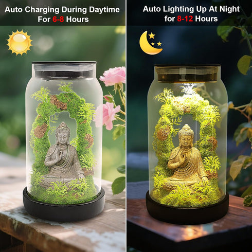9.8'' 15 Solar Garden Buddha Statue for Home Decor - Zen Solar Lights Sculptures Decor with LED, Sitting Meditating