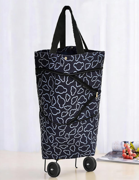 Cowinbest 360 Collapsible Shopping Bag with Wheels Portable Shopping Cart with Swivel Wheels Rolling Tote Bag Reusable