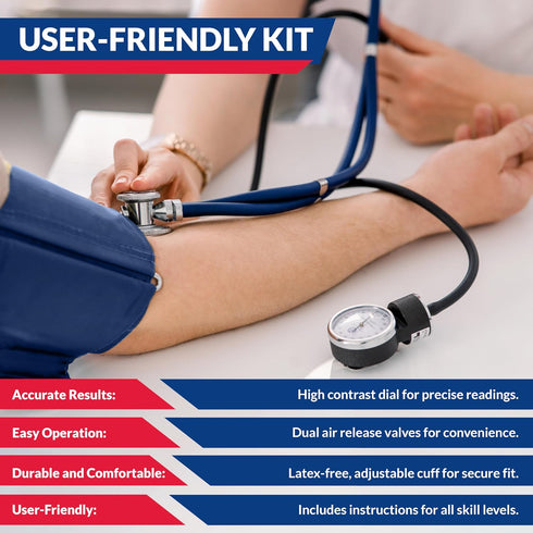 Set Dixie EMS Aneroid Sphygmomanometer and Dual Head Stethoscope with Adult Size Blood Pressure Cuff, Calibration Key