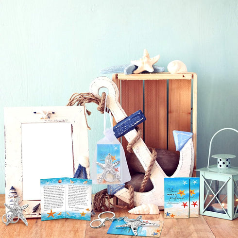 Eaasty 22 Pcs Employee Gifts, Starfish Story Gifts with 8 Small Starfish Story Cards, 6 Vintage Starfish Keychains, 8